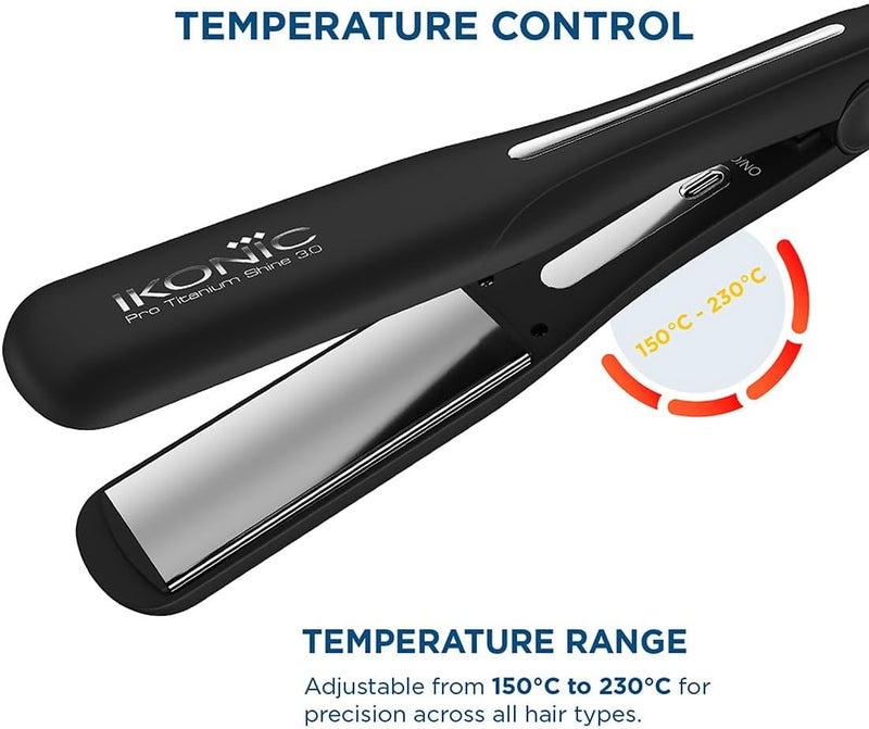 IKONIC Pro Titanium Shine 3.0 Hair Straightener Black with Advanced Professional Dual Titanium Floating Plates, Auto Shut off function, Instant Heat up, Universal Voltage - Image 2