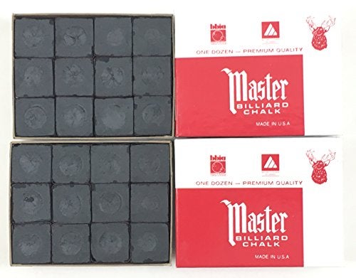 Master Made in the USA 2 Boxes of Master Chalk 24 Pieces for Pool Cues and Billiards Sticks Tips Black