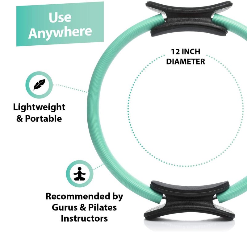 URBNFit حلقة بيلاتيس URBNFit - 12" دائرة سحرية مع قبضة مزدوجة، وسادات فوم لتمرين الفخذ الداخلي، وتشكيل الجسم، واللياقة البدنية، وتمارين قاع الحوض - حلقات يوغا مع دليل تمارين إضافي - Image 3