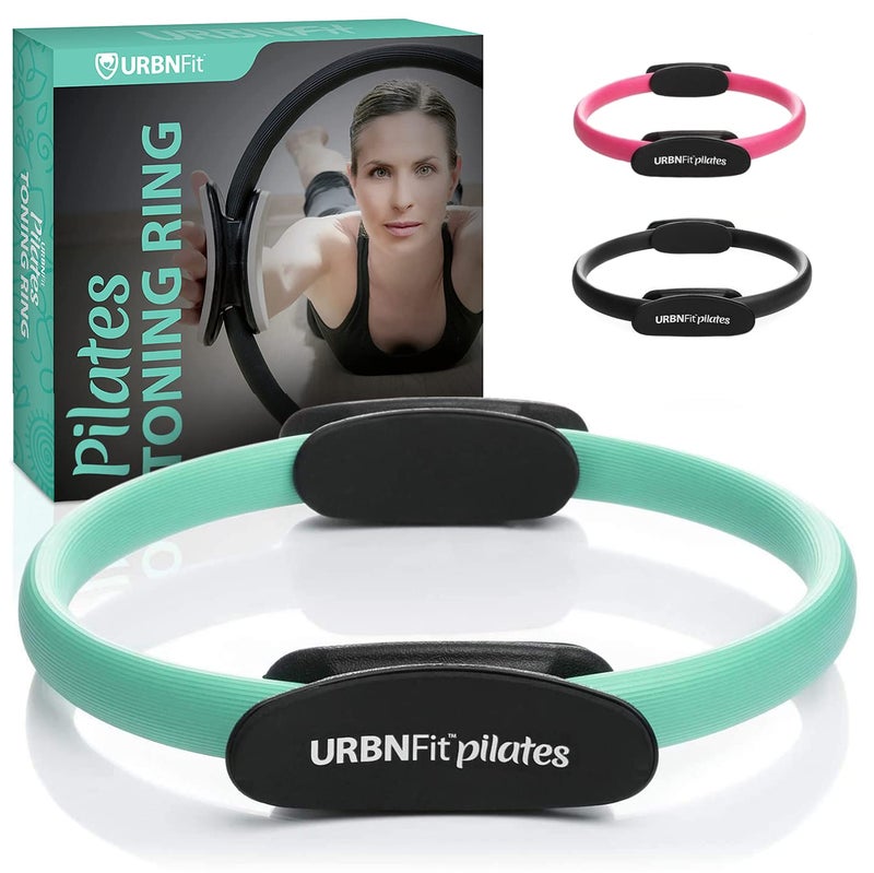URBNFit حلقة بيلاتيس URBNFit - 12" دائرة سحرية مع قبضة مزدوجة، وسادات فوم لتمرين الفخذ الداخلي، وتشكيل الجسم، واللياقة البدنية، وتمارين قاع الحوض - حلقات يوغا مع دليل تمارين إضافي - Image 1