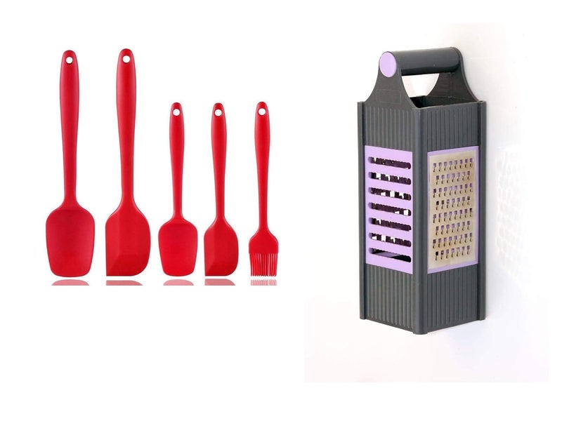 MOBDESK Silicone Spatula Sets Made of Food Grade Silicone Design Seamless Perfect for Cooking Baking Mixing 4 in 1 Vegetable Grater Slicer Chopper Peeler Attach Blades for Chips Cutter Kitchen - Image 1