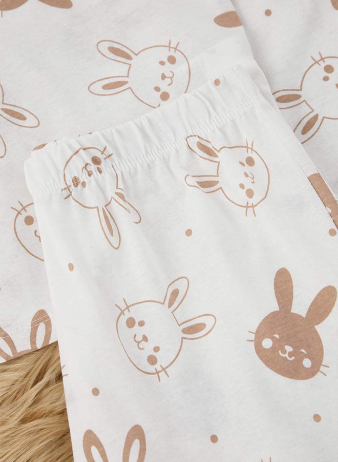 trendyol Teen Ecru 100% Cotton Rabbit Pattern Knitted Pajamas Set - Image 3