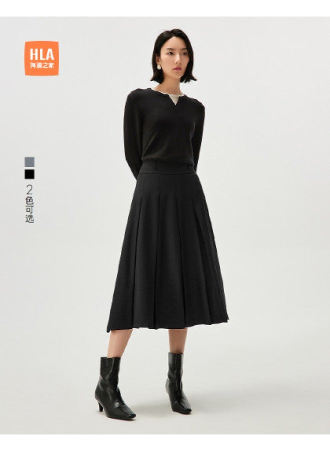 HLA تنورة عمل طويلة على شكل حرف A لخريف وربيع، تنورة متوسطة الطول أنيقة ومناسبة للنحافة - Image 1