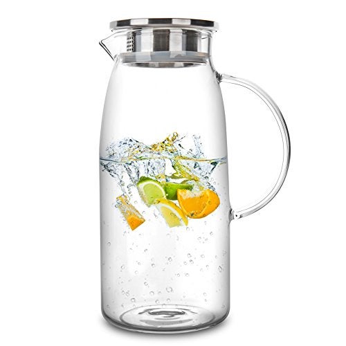 Purefold 60 Ounces Glass Pitcher with Lid, Hot/Cold Water Jug, Juice and Iced Tea Beverage Carafe - Image 1