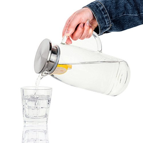 Purefold 60 Ounces Glass Pitcher with Lid, Hot/Cold Water Jug, Juice and Iced Tea Beverage Carafe - Image 3