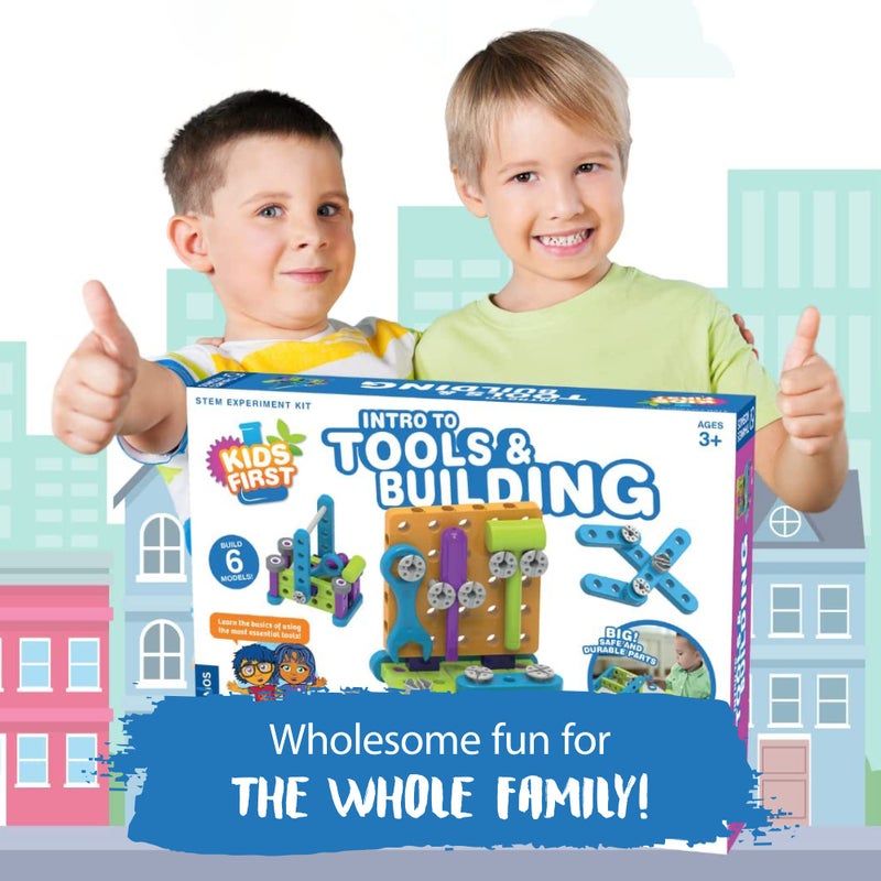 Thames & Kosmos ثيمز وكوسموس: مقدمة للأطفال حول الأدوات والبناء - مجموعة تجارب STEM للأعمار من 3 سنوات فما فوق | بناء 6 نماذج، تعلم مبادئ الهندسة الميكانيكية الأساسية | اصنع طاولة عمل خاصة بك مع قطع متينة - Image 4