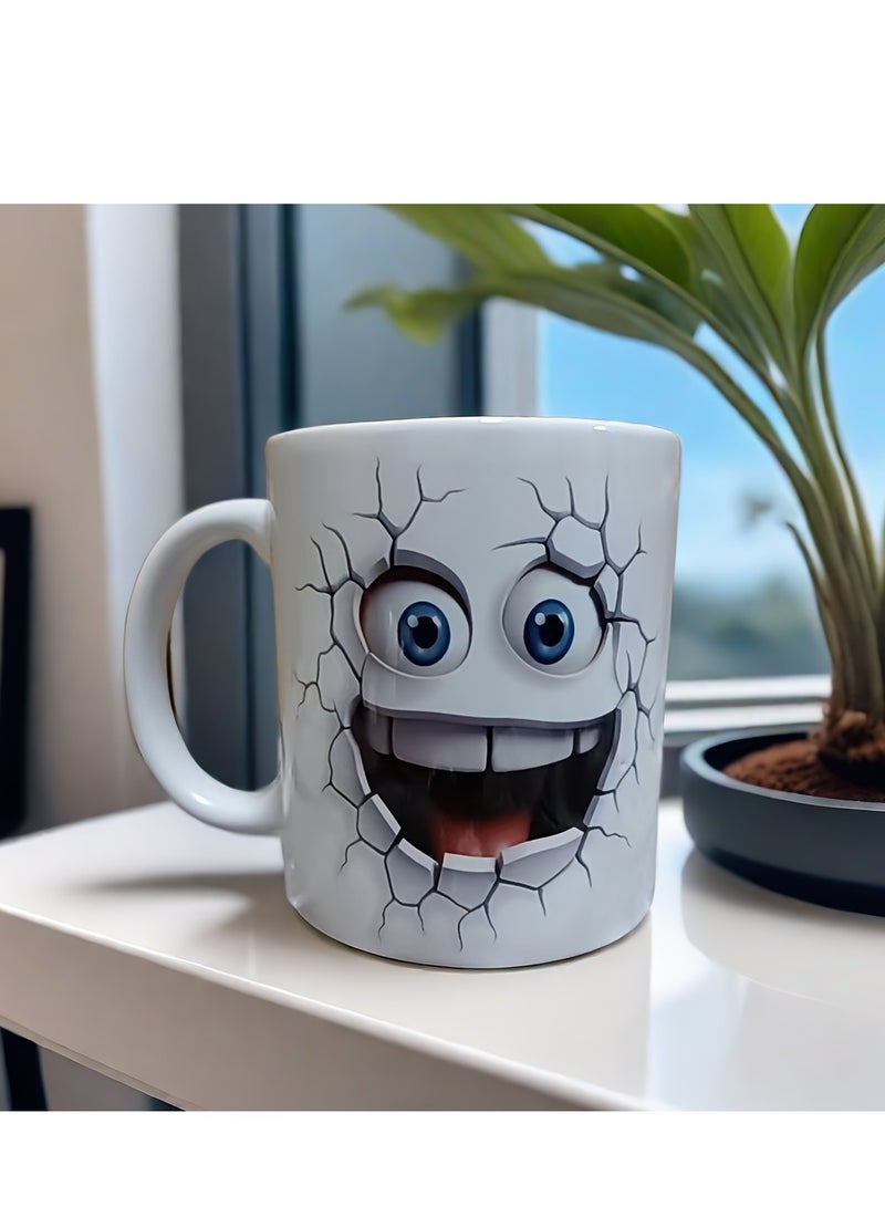 MEC Smiling Face Break Through Coffee Mug, 11oz Ceramic Coffee Cups, Water Cups, Summer Winter Drinkware, Birthday Gifts, Holiday Gifts, New Year Gifts - Image 1