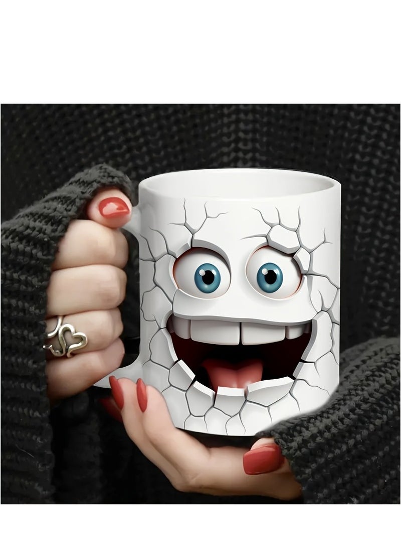 MEC Smiling Face Break Through Coffee Mug, 11oz Ceramic Coffee Cups, Water Cups, Summer Winter Drinkware, Birthday Gifts, Holiday Gifts, New Year Gifts - Image 2