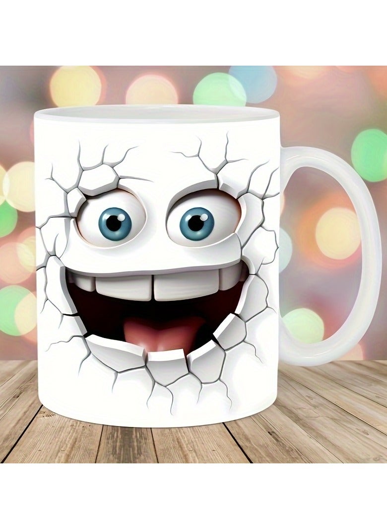 MEC Smiling Face Break Through Coffee Mug, 11oz Ceramic Coffee Cups, Water Cups, Summer Winter Drinkware, Birthday Gifts, Holiday Gifts, New Year Gifts - Image 3