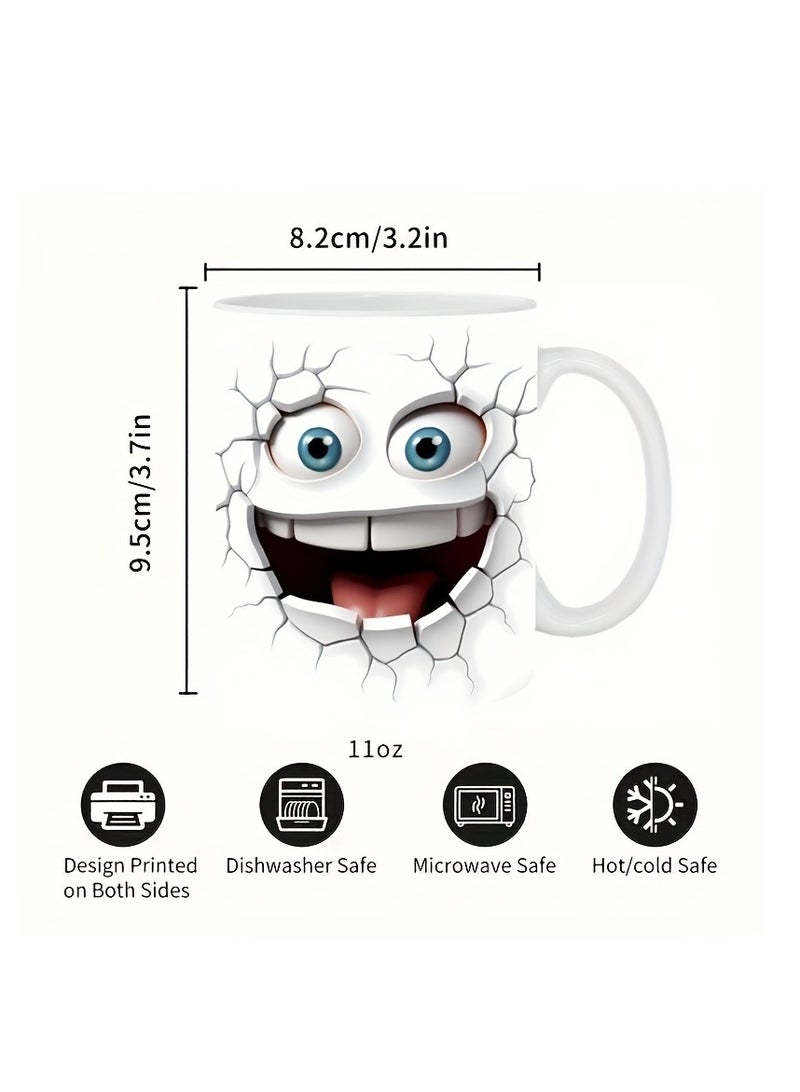 MEC Smiling Face Break Through Coffee Mug, 11oz Ceramic Coffee Cups, Water Cups, Summer Winter Drinkware, Birthday Gifts, Holiday Gifts, New Year Gifts - Image 4