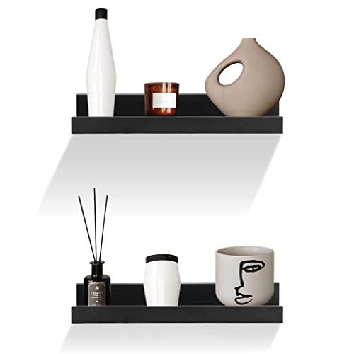 GEEZY Set of 2 Floating Wall Shelves Picture Ledge Display Racks Book Hanging Shelf Black 30 x 10 x 5 cm