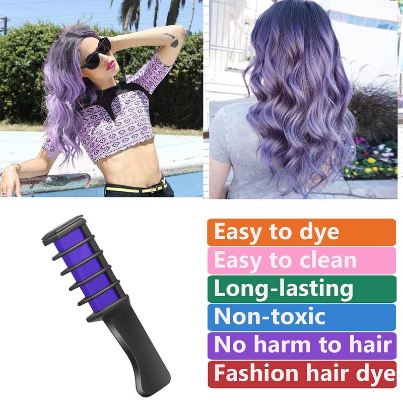MSDADA New Hair Chalk Comb Temporary Bright Hair Color Dye for Girls Kids, Washable Hair Chalk for Girls Age 4 5 6 7 8 9 10 New Year Birthday Cosplay DIY Halloween, Christmas（Purple) - Image 4