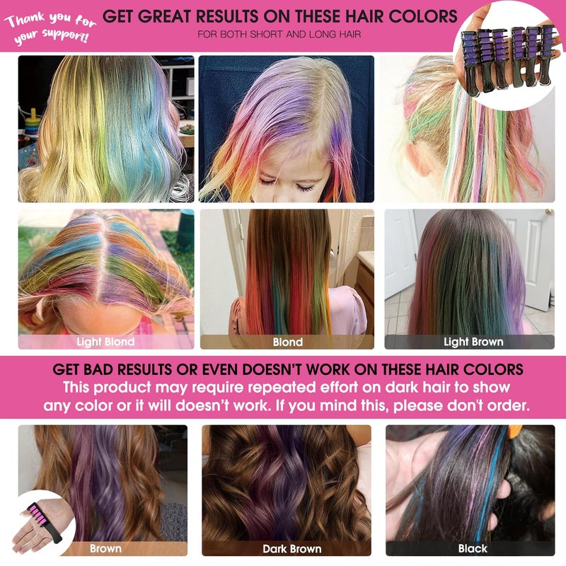 MSDADA New Hair Chalk Comb Temporary Bright Hair Color Dye for Girls Kids, Washable Hair Chalk for Girls Age 4 5 6 7 8 9 10 New Year Birthday Cosplay DIY Halloween, Christmas（Purple) - Image 2