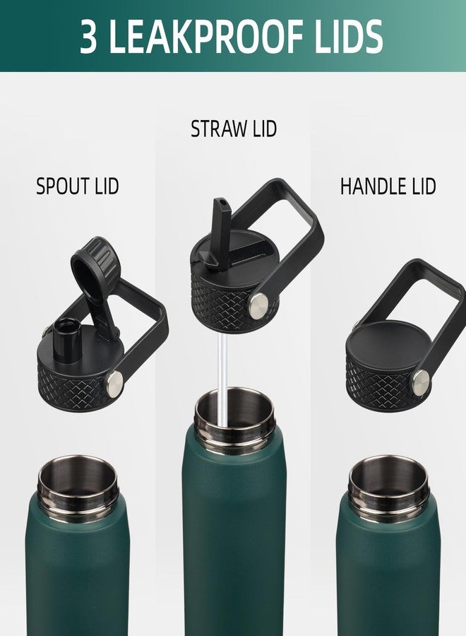 Konokyo 25oz Insulated Stainless Steel Water Bottle with Straw and 3 Lids, BPA-Free Sports Water Bottle,travel water bottle,Green - Image 3