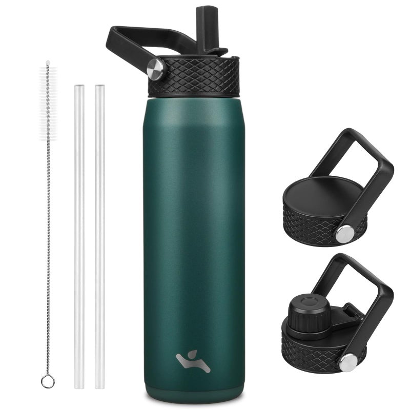 Konokyo 25oz Insulated Stainless Steel Water Bottle with Straw and 3 Lids, BPA-Free Sports Water Bottle,travel water bottle,Green - Image 1
