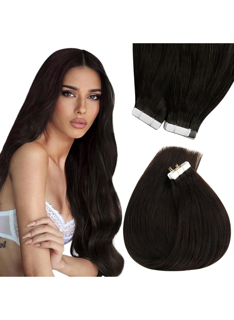 Sunny Hair Sunny Hair Tape in Extensions Darkest Brown Tape on Hair Extensions Invisible Human Hair Tape in Extensions Brown Tape in Hair Extensions Soft  Silky Tape in Extensions Human Hair 50g 20pcs 16inch 