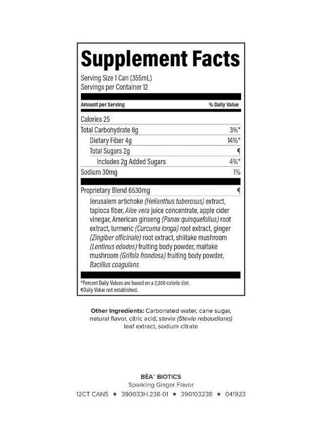 Isagenix BEA Biotics - Caffeine-Free Botanical Energy Drink - Supports Gut & Digestive Health - Aids Healthy Metabolism - Good Source of Fiber - Sparkling Ginger, 12 fl oz