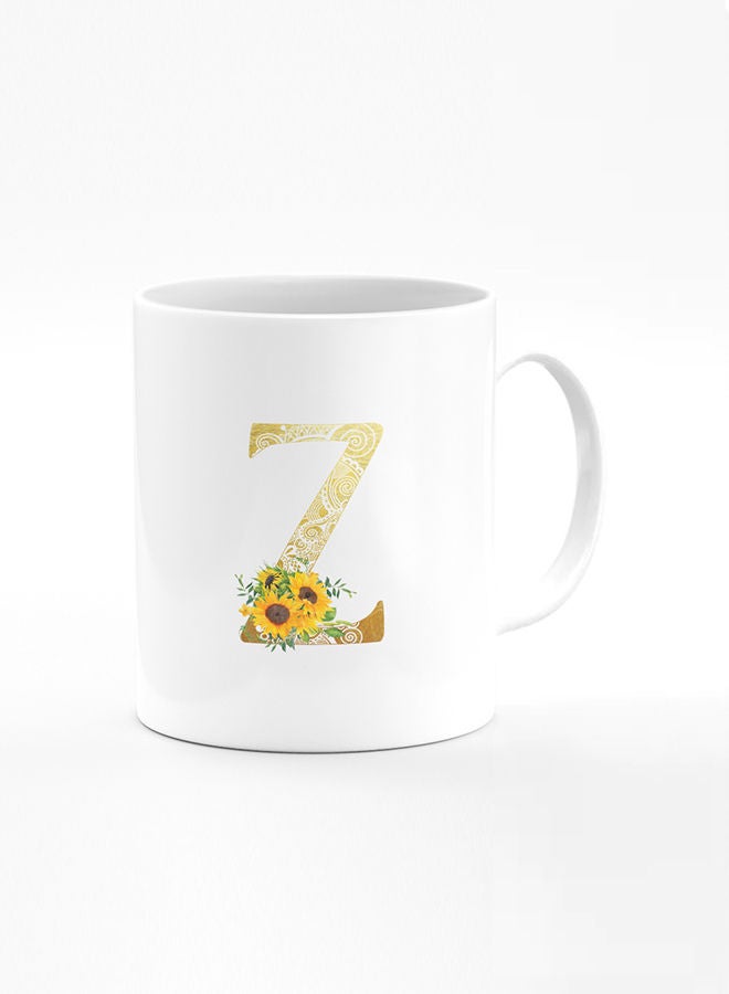 Stylizedd Designer Printed Coffee Mug 11oz Ceramic Personalised Gift Mugs Cup Custom Monogram Initial Letter Floral Pattern Alphabet Z (White) - Image 1