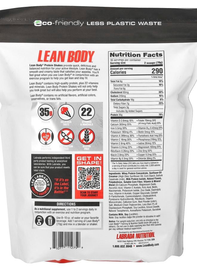 LABRADA Lean Body Protein Shake Drink Mix Strawberry 2.47 lb (1120 g) - Image 2