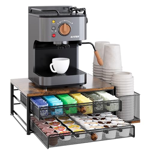 TQVAI K Cup Holder  60 Capsule Capacity 2 Tier Sliding Pods Storage Drawer with Disposable Cups  Lids Holder Coffee Bar Station Organizer for Countertop Black