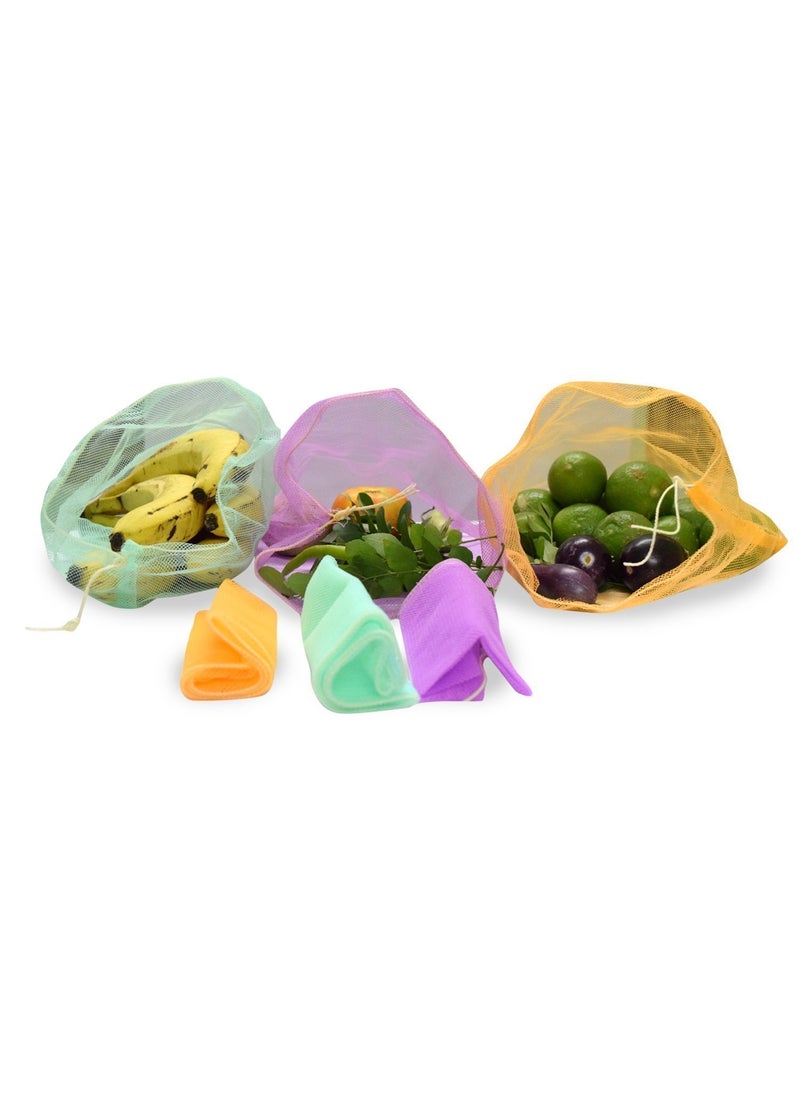 Sio Sio Set of 6 Multi-Purpose Pull String Mesh Fridge Vegetable Storage Bags 2 Pack (12 Bags) (23 cm X 23 cm) 