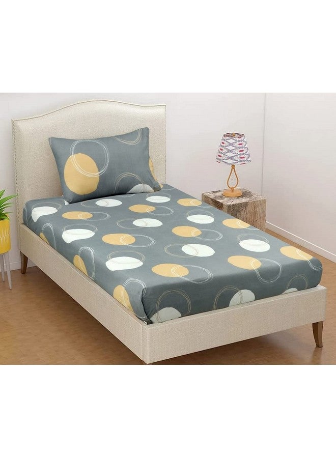 BSB HOME Premium Glace Cotton 180 TC Flat Single Bedsheets Breathable | Wrinklefree (Size-60 X 90 Inch) with 1 King Size Pillow Covers (Size-17 X 27 Inches, Cricle Print, White & Grey) - Image 1