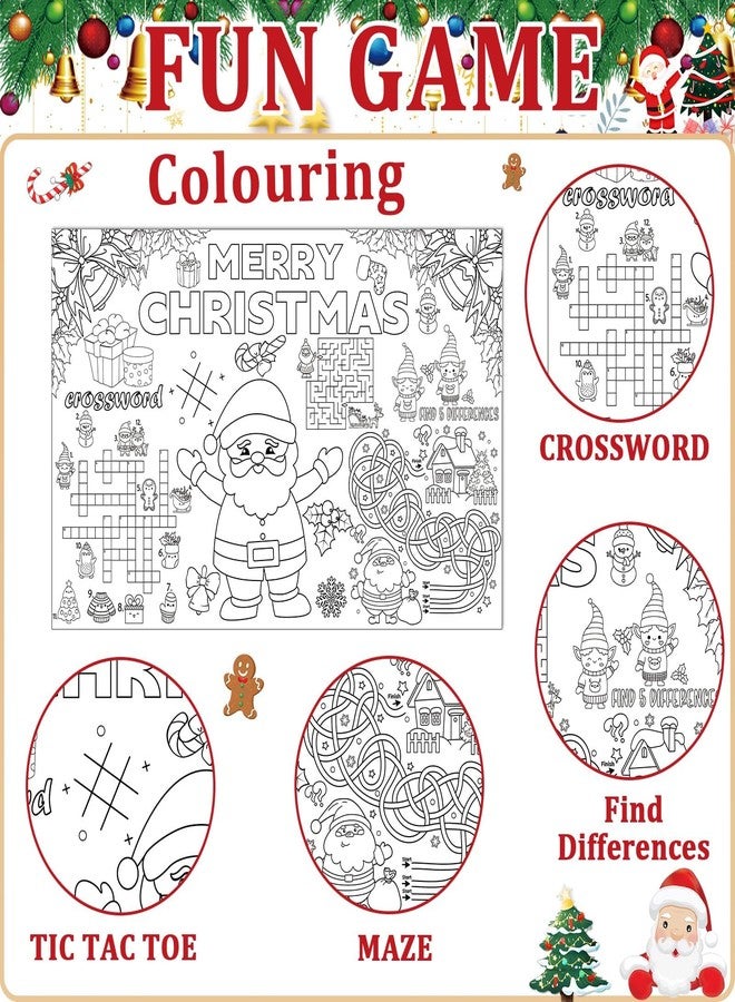 OBUSATT 32 Pcs Christmas Placemats Christmas Coloring Paper Table Mats Disposable Coloring Activity Place Mats Claus Trees Table Decoration for Xmas Holiday Party Home Table Supplies - Image 3