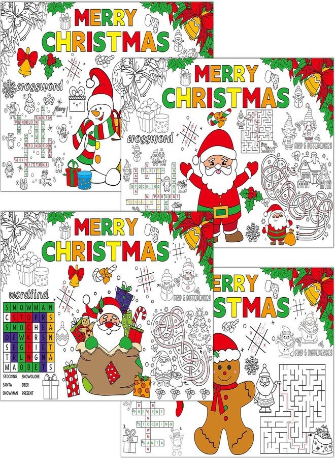 OBUSATT 32 Pcs Christmas Placemats Christmas Coloring Paper Table Mats Disposable Coloring Activity Place Mats Claus Trees Table Decoration for Xmas Holiday Party Home Table Supplies - Image 1