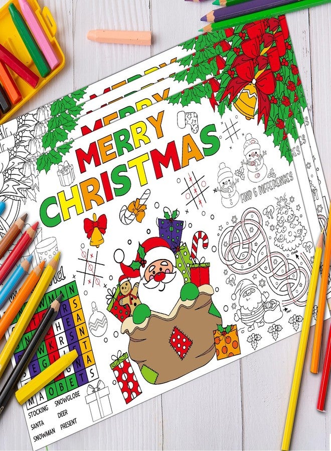 OBUSATT 32 Pcs Christmas Placemats Christmas Coloring Paper Table Mats Disposable Coloring Activity Place Mats Claus Trees Table Decoration for Xmas Holiday Party Home Table Supplies - Image 4