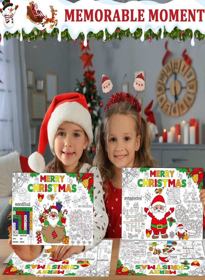 OBUSATT 32 Pcs Christmas Placemats Christmas Coloring Paper Table Mats Disposable Coloring Activity Place Mats Claus Trees Table Decoration for Xmas Holiday Party Home Table Supplies - Image 5