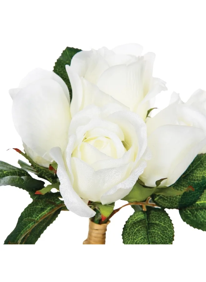atmosphera 7-Flower Durable and Realistic Looking Artificial Rose Bouquet White and Green 30 cm 110347