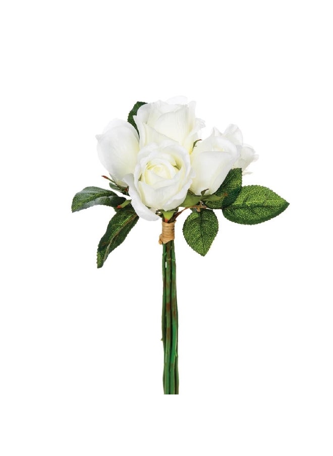 atmosphera 7-Flower Durable and Realistic Looking Artificial Rose Bouquet White and Green 30 cm 110347  - Image 1