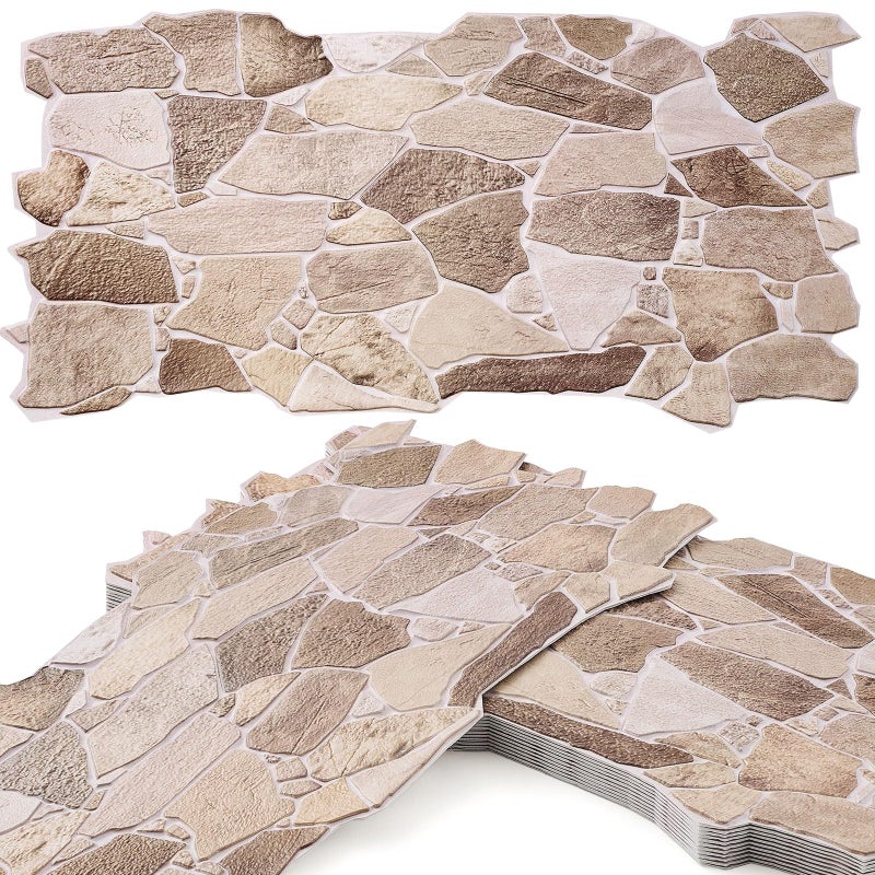 Maasechs 12 Pack 38.6" x 18.9" Peel and Stick 3D Faux Stone Wall Panels PVC Lightweight Decorative Wall Tiles for Interior Accent Walls Living Room TV Background Fireplace Surround-Covers 55.6 Sq ft (5.16m2) - Image 1