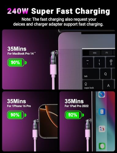 VAFOTON USB C Magnetic Adapter PD 240W(2Pack), 9PIN USB C 90 Degree Adapter/C Right Angle Adapters/360 &180 Degree C to C Adapters for 1Phone 17/16/15, Ma-Book Pro/1Pad Series, Samsung Galaxy, Tablet, Laptop - Image 3