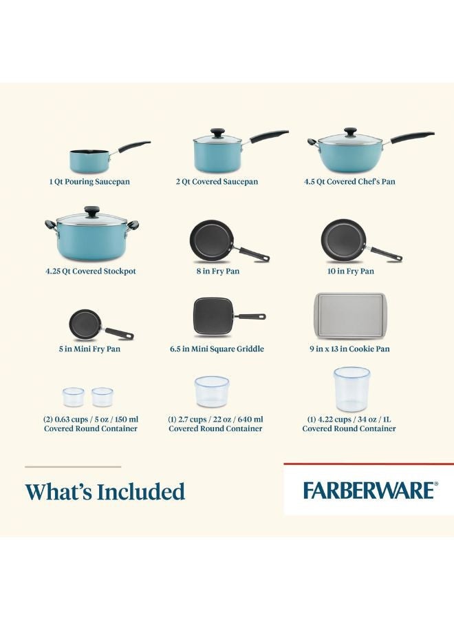Prestige Farberware Cookstart Pots and Pans Set 20-Piece | Nonstick Cookware Set - Aqua - Image 4