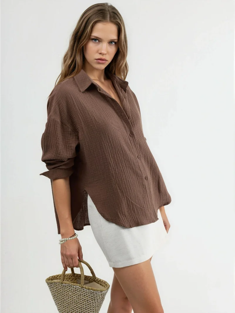 Busem BUSEM Textured Woven Cotton Button-Up Shirt