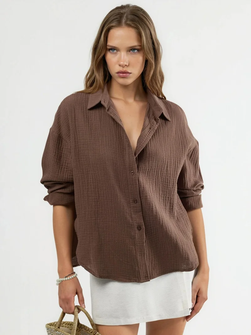 بوسيم BUSEM Textured Woven Cotton Button-Up Shirt