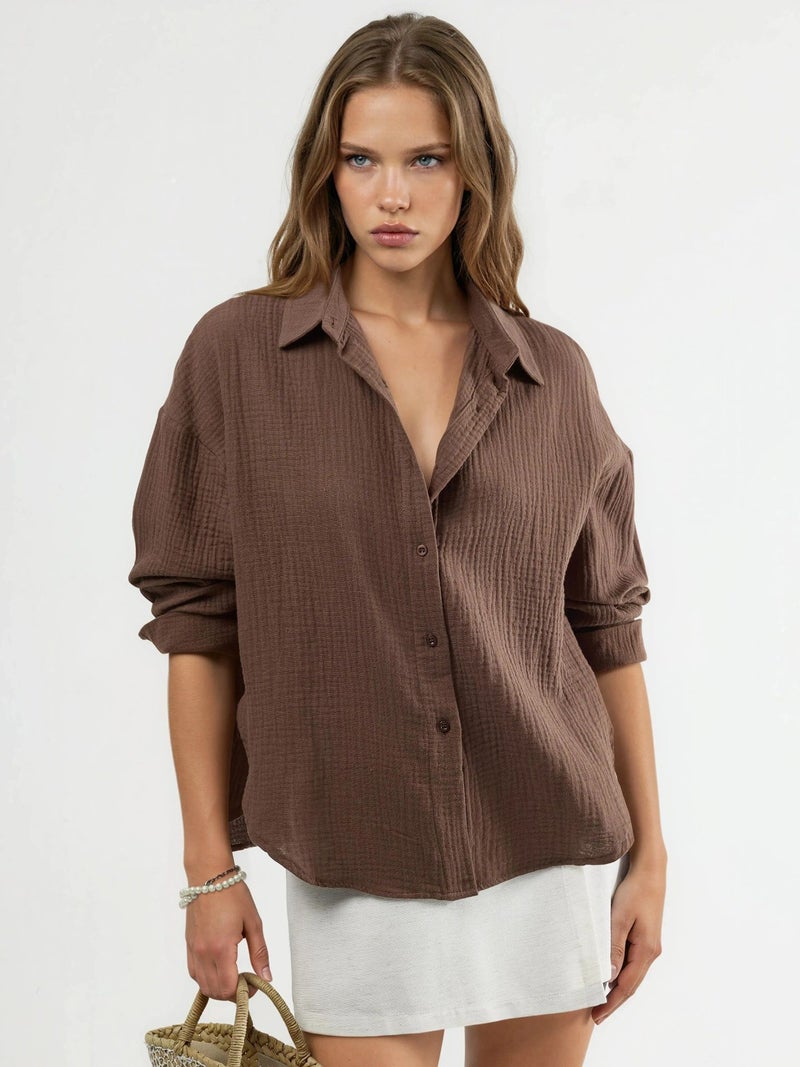 BUSEM Textured Woven Cotton Button-Up Shirt - Image 1