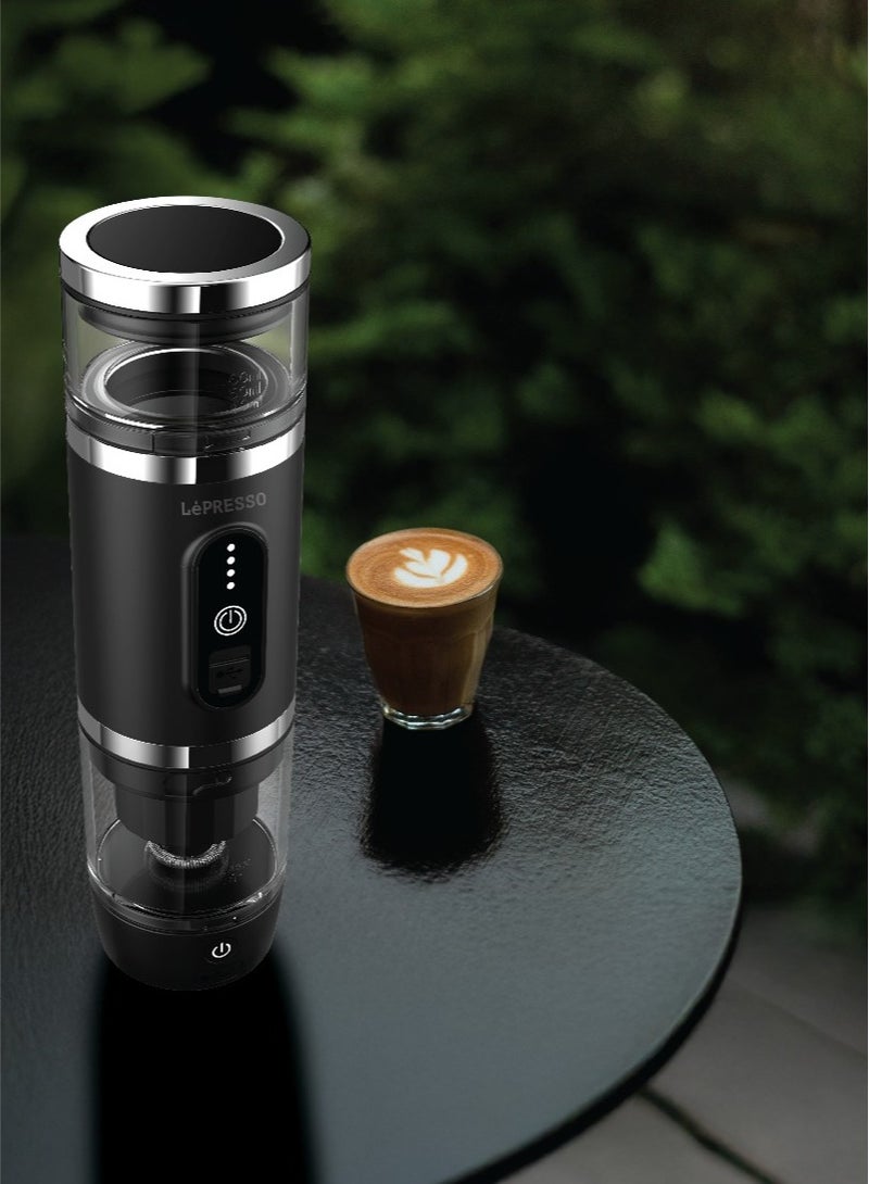 ليبرسو ماكينة صنع قهوة محمولة 4 في 1 سعة 80 مل مع خافق حليب / قوة 100 واط / ماكينة كبسولات قهوة 20 بار / متوافقة مع مسحوق القهوة وكبسولات نسبرسو ودولتشي جوستو - أسود - Image 2