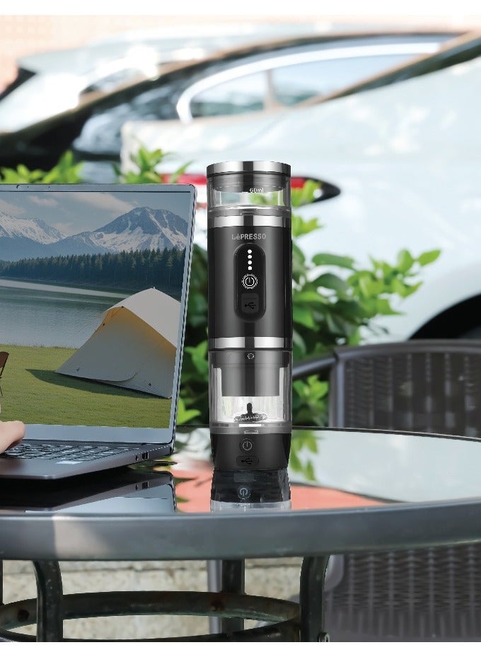 ليبرسو ماكينة صنع قهوة محمولة 4 في 1 سعة 80 مل مع خافق حليب / قوة 100 واط / ماكينة كبسولات قهوة 20 بار / متوافقة مع مسحوق القهوة وكبسولات نسبرسو ودولتشي جوستو - أسود - Image 3