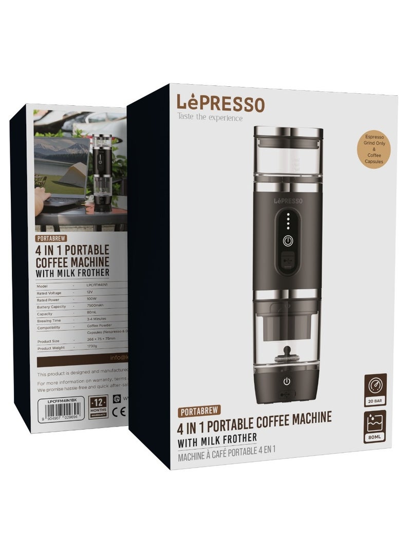 ليبرسو ماكينة صنع قهوة محمولة 4 في 1 سعة 80 مل مع خافق حليب / قوة 100 واط / ماكينة كبسولات قهوة 20 بار / متوافقة مع مسحوق القهوة وكبسولات نسبرسو ودولتشي جوستو - أسود - Image 4