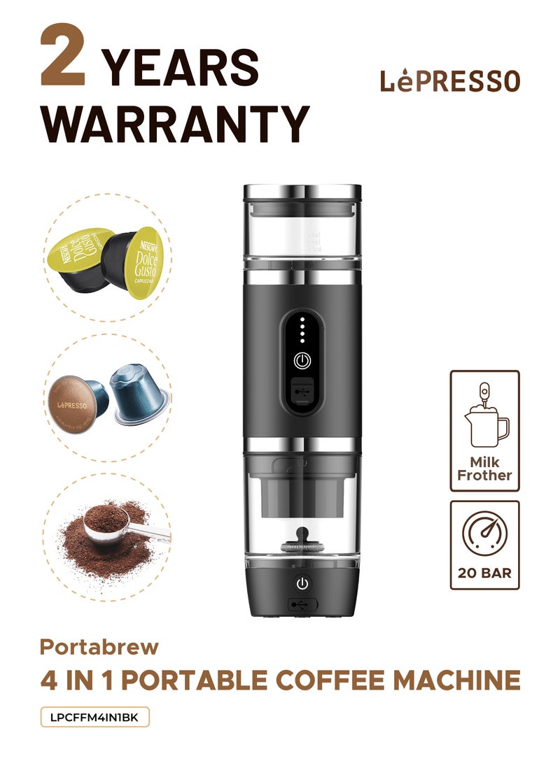 ليبرسو ماكينة صنع قهوة محمولة 4 في 1 سعة 80 مل مع خافق حليب / قوة 100 واط / ماكينة كبسولات قهوة 20 بار / متوافقة مع مسحوق القهوة وكبسولات نسبرسو ودولتشي جوستو - أسود - Image 1
