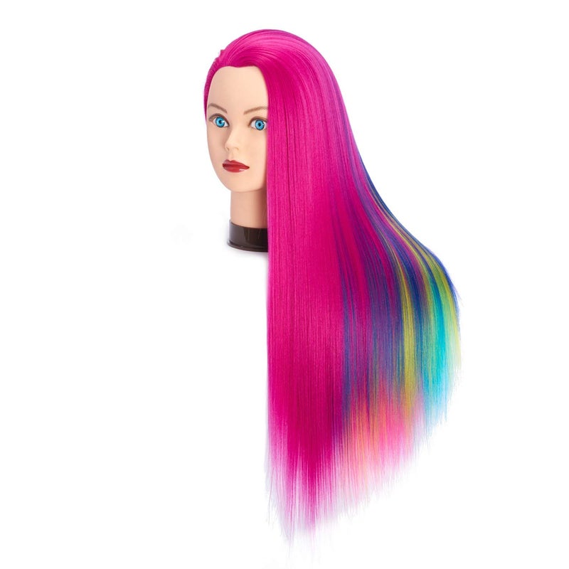 HEADFIX 26"-28" Long Hair Mannequin Synthetic Fiber Hairdresser Practice Styling Training Cosmetology Manikin Doll With Clamp (6F1919w0320) - Image 2