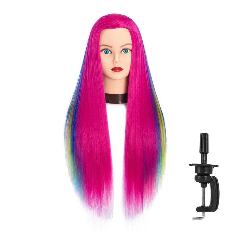 HEADFIX 26"-28" Long Hair Mannequin Synthetic Fiber Hairdresser Practice Styling Training Cosmetology Manikin Doll With Clamp (6F1919w0320) - Image 1