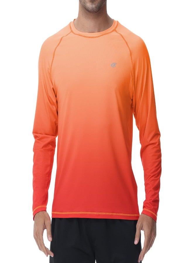 Satankud Men's Long Sleeve Swim Shirts Rashguard UPF 50+ UV Sun Protection Shirt Athletic Workout Running Hiking T-Shirt Swimwear (Orange Gradient Red,Medium) - Image 2