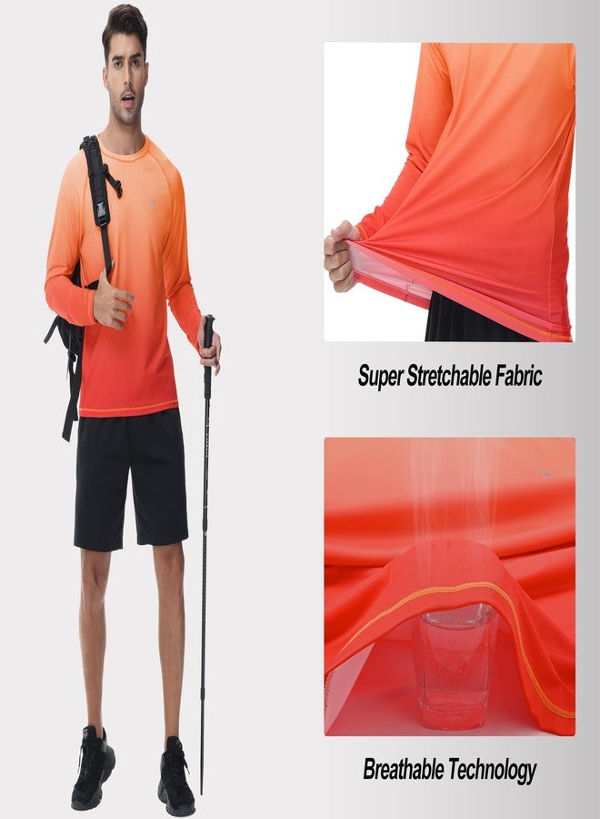 Satankud Men's Long Sleeve Swim Shirts Rashguard UPF 50+ UV Sun Protection Shirt Athletic Workout Running Hiking T-Shirt Swimwear (Orange Gradient Red,Medium) - Image 4