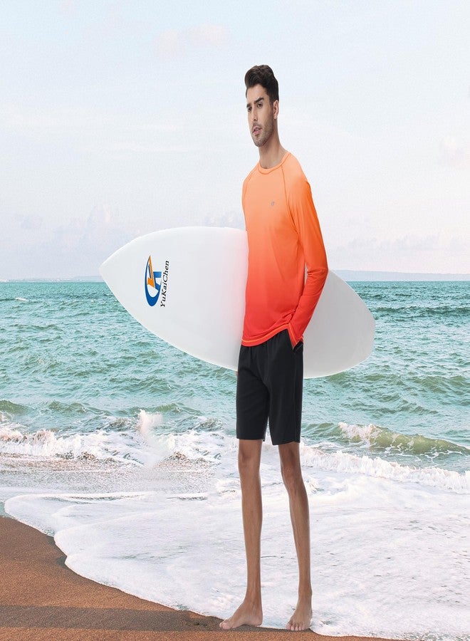 Satankud Men's Long Sleeve Swim Shirts Rashguard UPF 50+ UV Sun Protection Shirt Athletic Workout Running Hiking T-Shirt Swimwear (Orange Gradient Red,Medium) - Image 5
