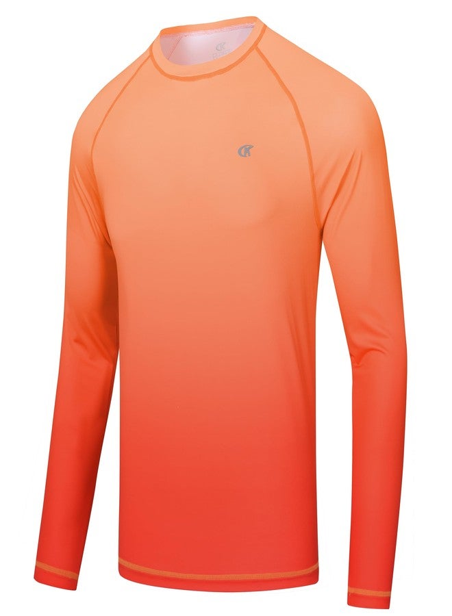 Satankud Men's Long Sleeve Swim Shirts Rashguard UPF 50+ UV Sun Protection Shirt Athletic Workout Running Hiking T-Shirt Swimwear (Orange Gradient Red,Medium) - Image 1