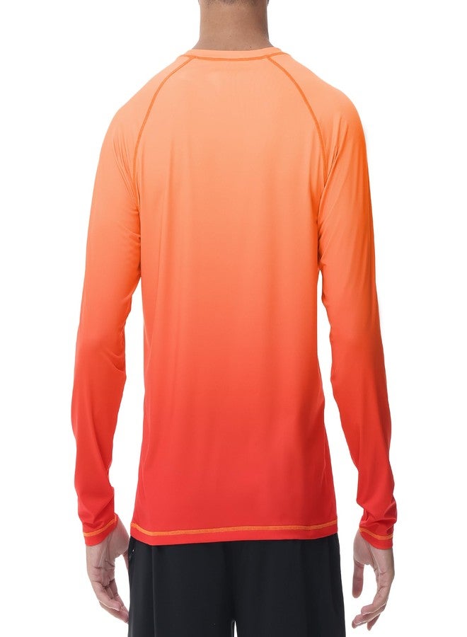 Satankud Men's Long Sleeve Swim Shirts Rashguard UPF 50+ UV Sun Protection Shirt Athletic Workout Running Hiking T-Shirt Swimwear (Orange Gradient Red,Medium) - Image 3