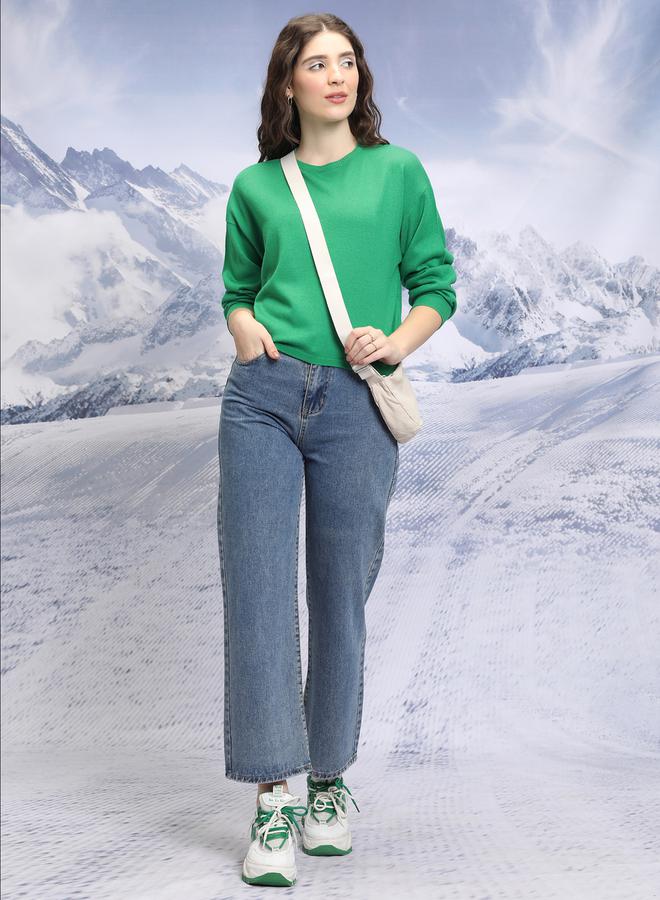 Tokyo Talkies Solid Round Neck Sweater with Long Sleeves - Image 2